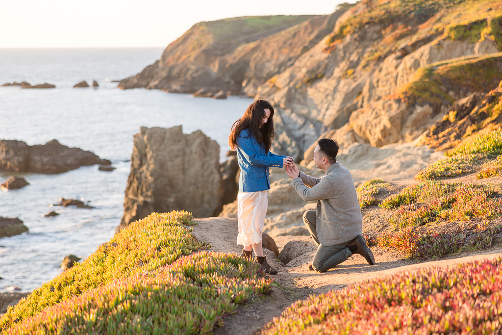 Rodeo Beach golden sunset surprise proposal