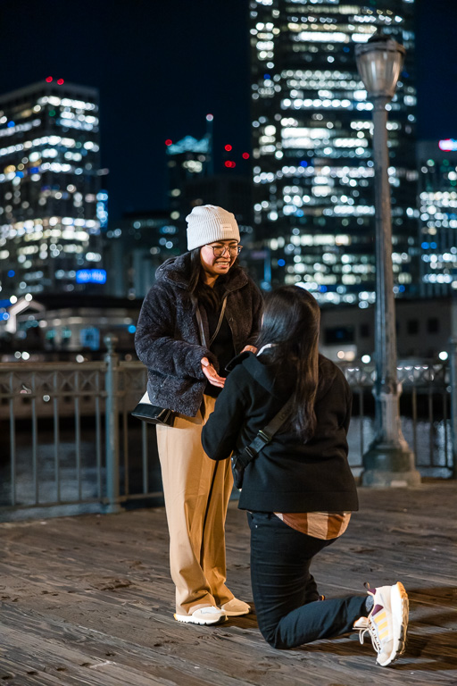 nighttime downtown San Francisco surprise proposal