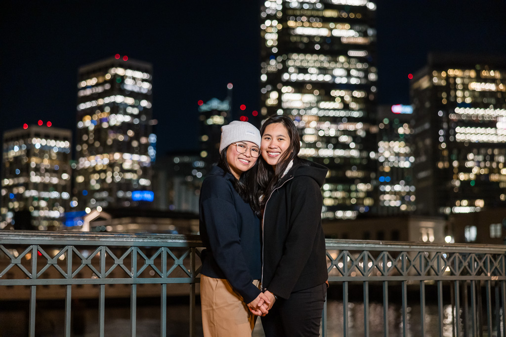 nighttime engagement photos at Pier 7