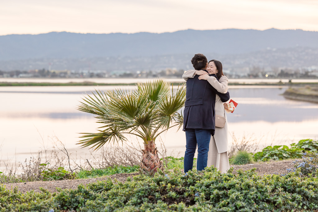 marriage proposal in Redwood City by the water near the marina