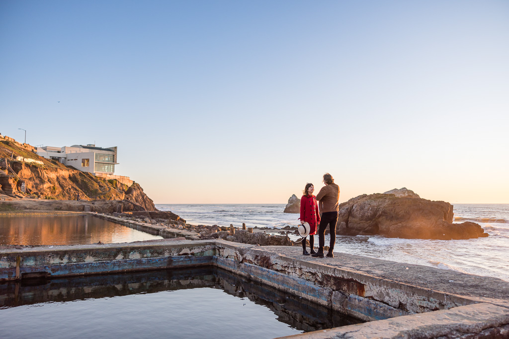 couple at Sutro Baths at sunset