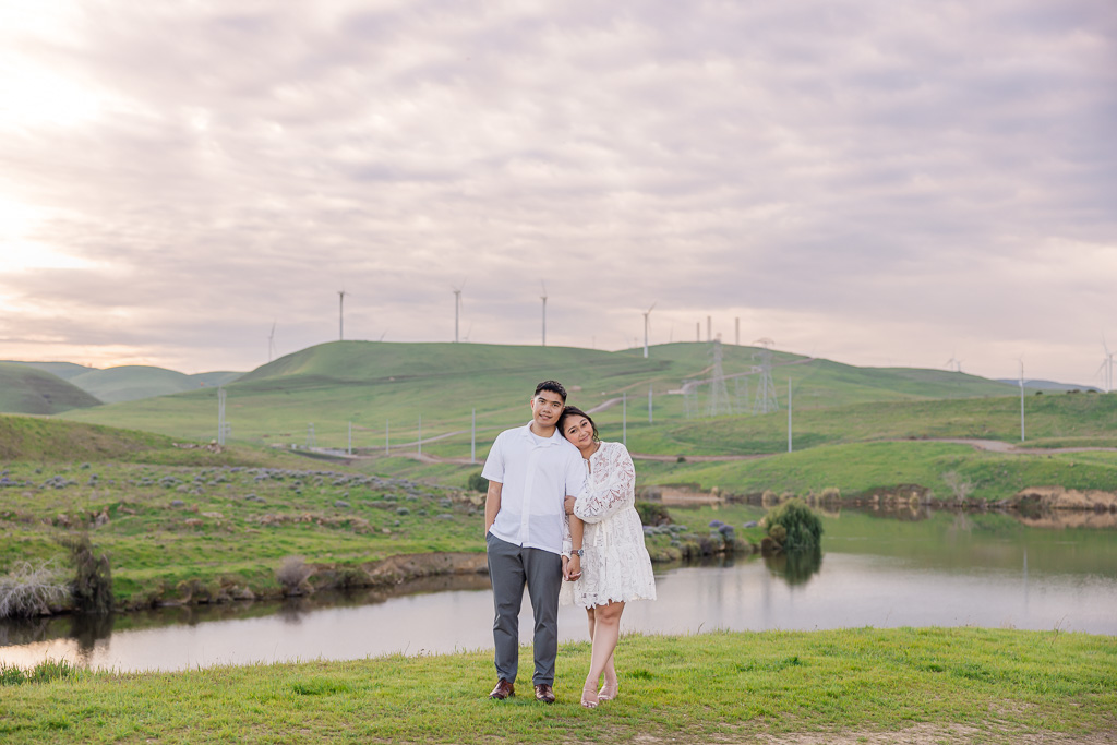 engagement photos with hills and windmills