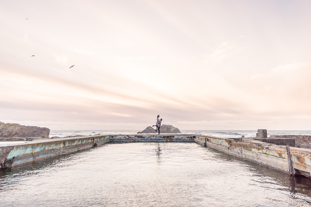 engagement shoot at Sutro Baths on an overcast day