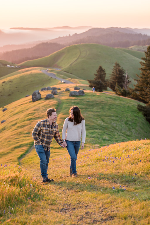 Mt Tam engagement photos with rolling hills