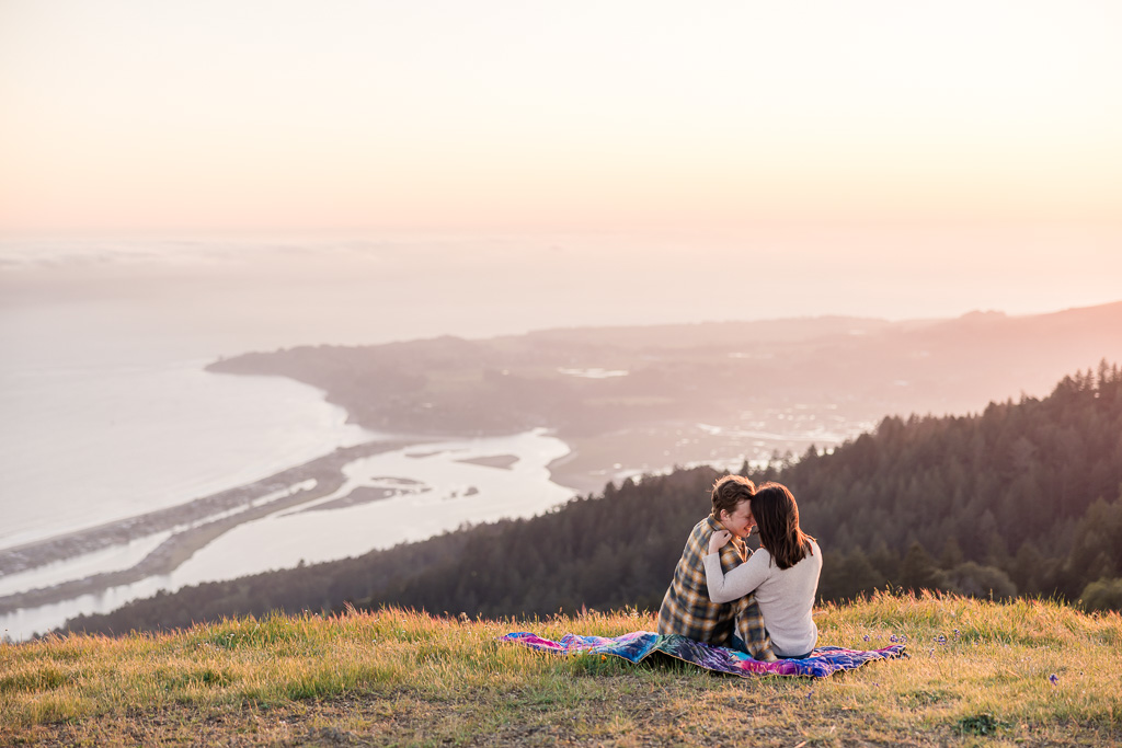 engagement photos at Mt Tam overlooking Stinson Beach and the ocean