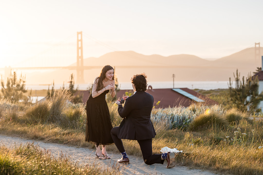 golden hour marriage proposal in the Presidio