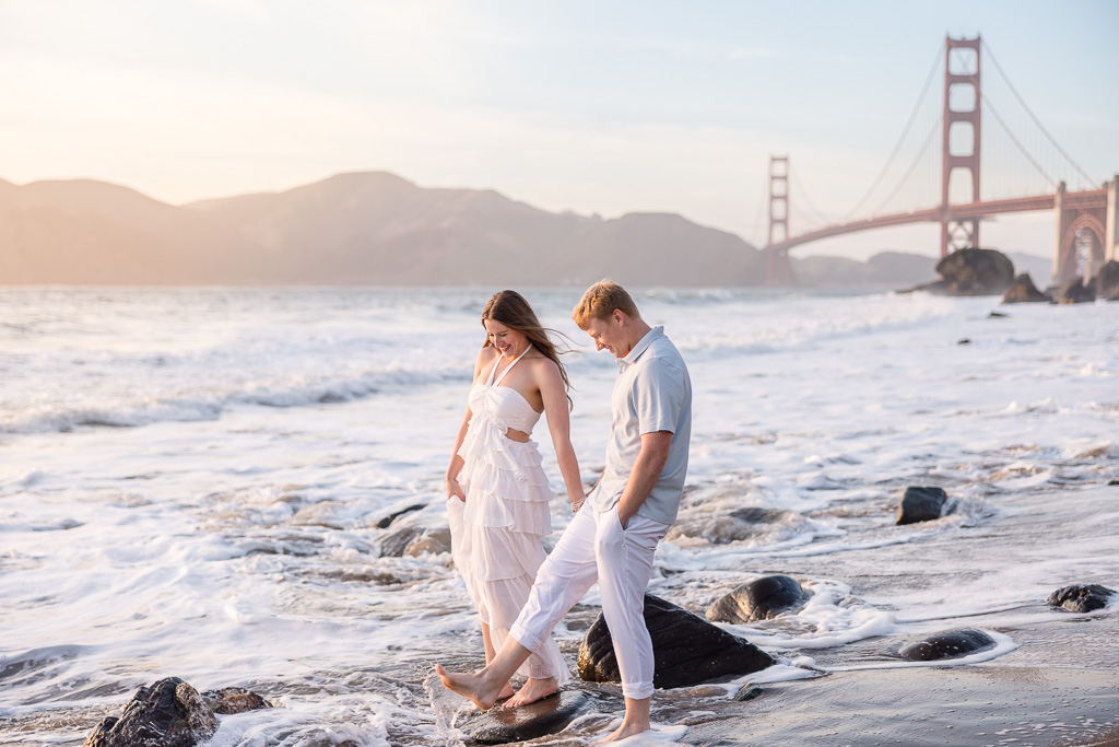 dreamy golden California sunset light engagement photos by the beach