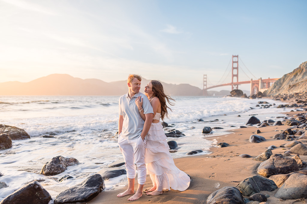 sunset engagement photos with the Golden Gate Bridge background