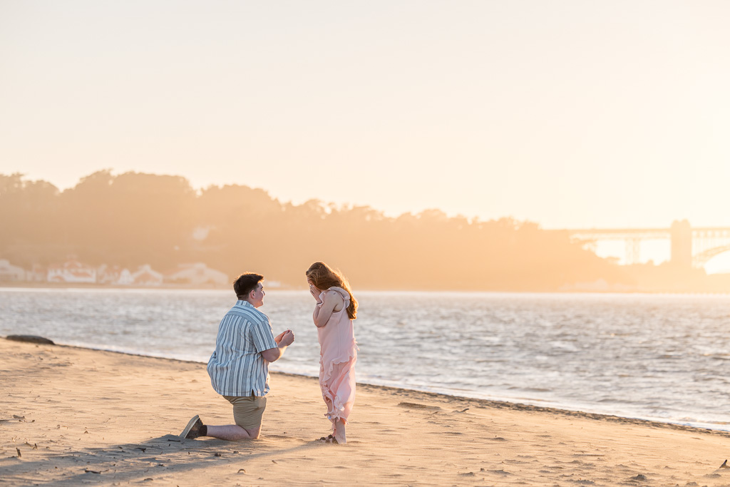 sunset surprise proposal at Crissy Field Beach
