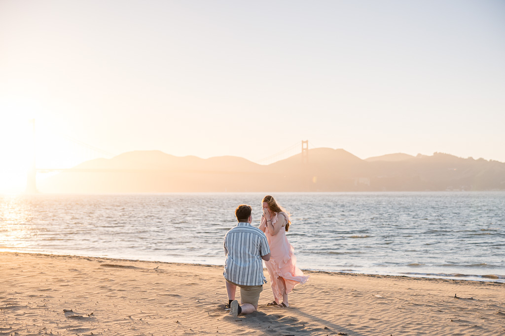 Golden Gate beach surprise proposal at sunset