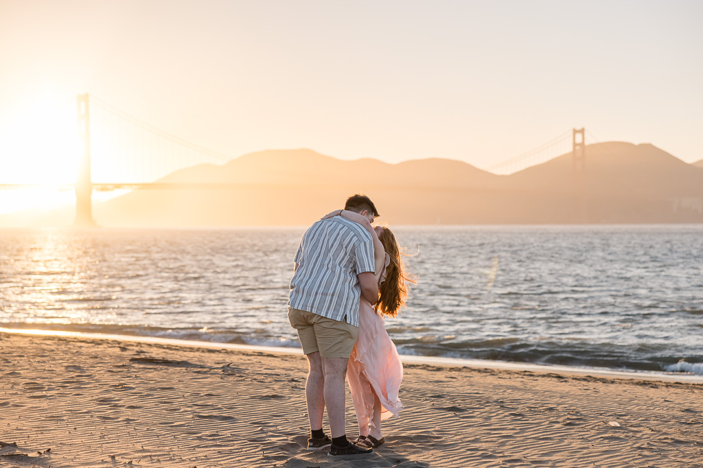 Golden Gate Bridge golden hour engagement photo