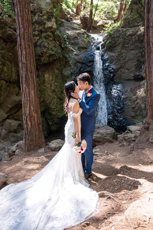 wedding photos at waterfall in the forest