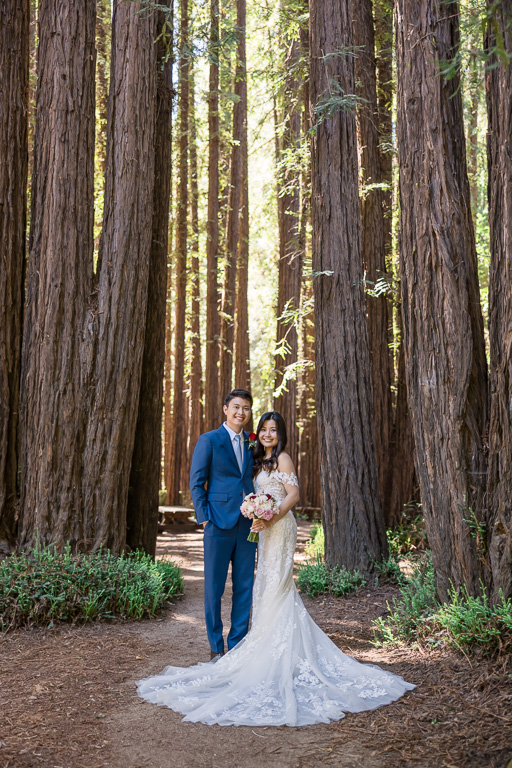 wedding pic in redwood trees