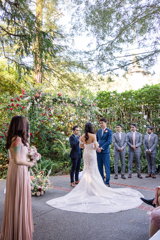 wide shot of wedding ceremony from the side at Outdoor Art Club