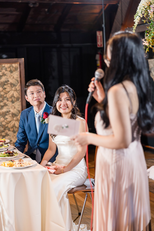 bride and groom reaction to dinner toast