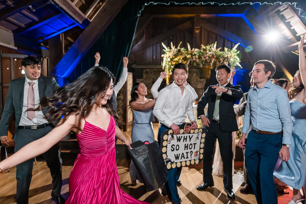 bride and groom partying on the dance floor