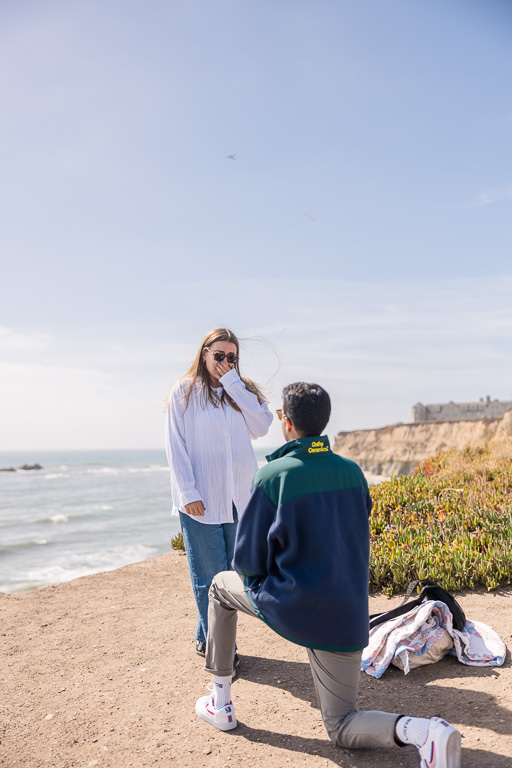 afternoon surprise proposal in Half Moon Bay