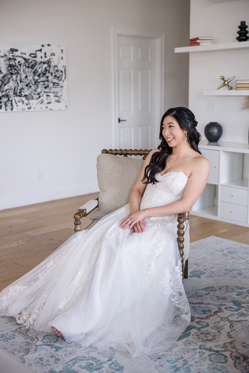 casual relaxed candid photo of bride on a chair