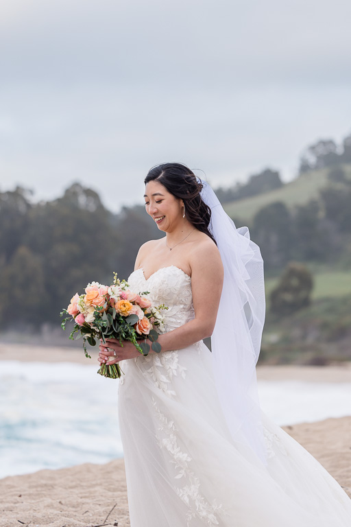 bride solo portrait at Monastery Beach