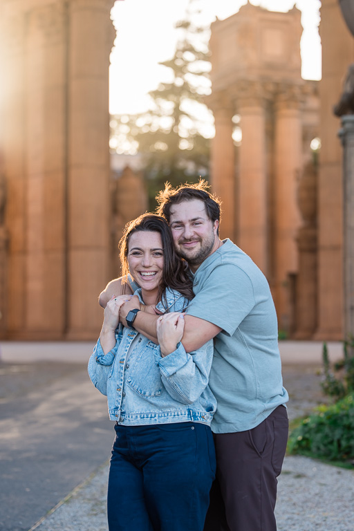 golden hour engagement shoot under the Palace of Fine Arts dome