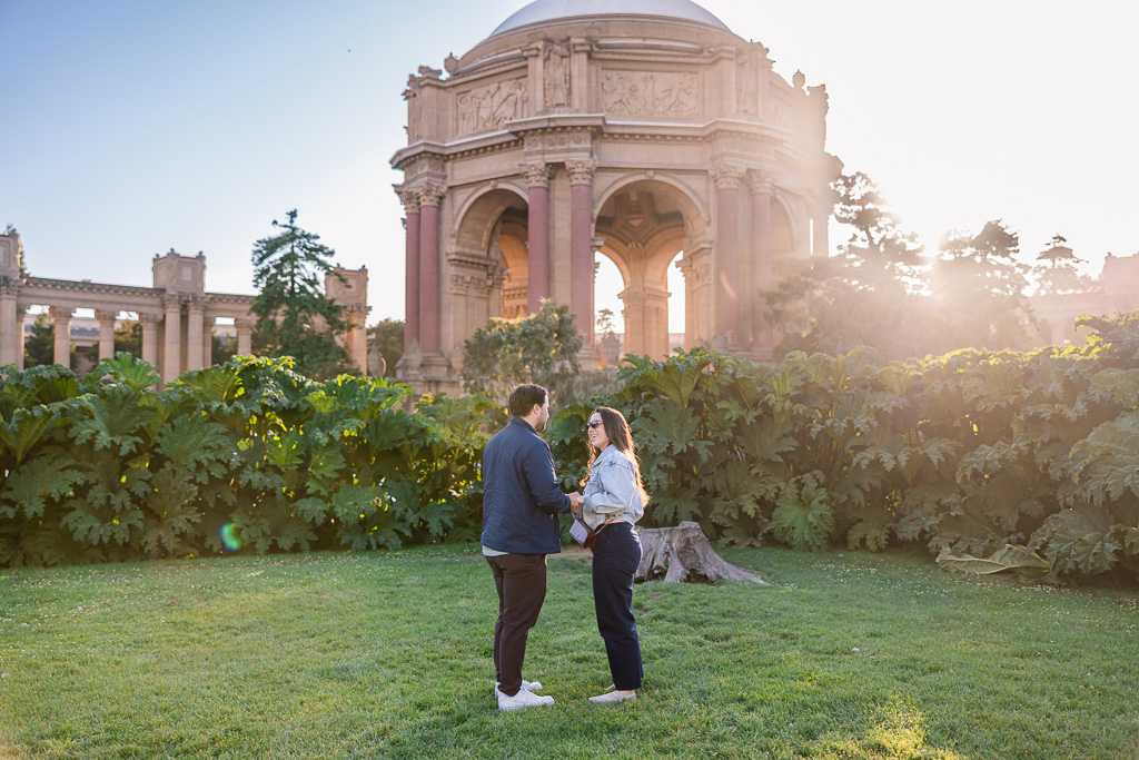 couple standing at the Palace of Fine Arts