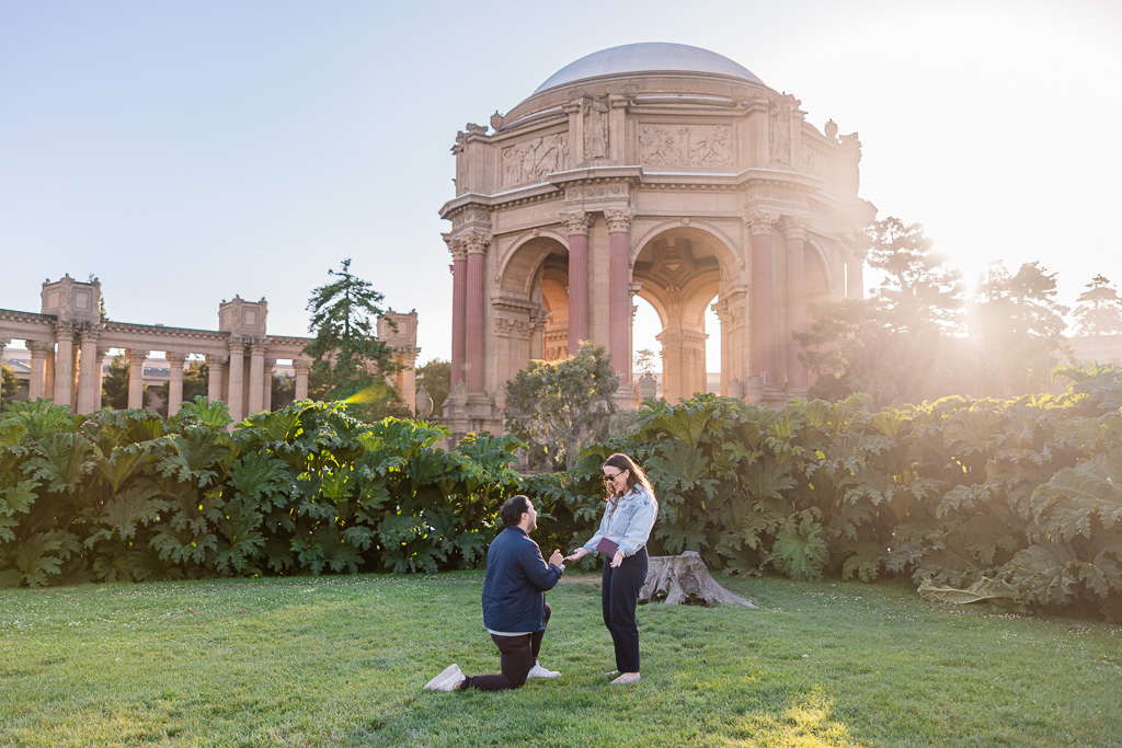Palace of Fine Arts golden hour surprise proposal
