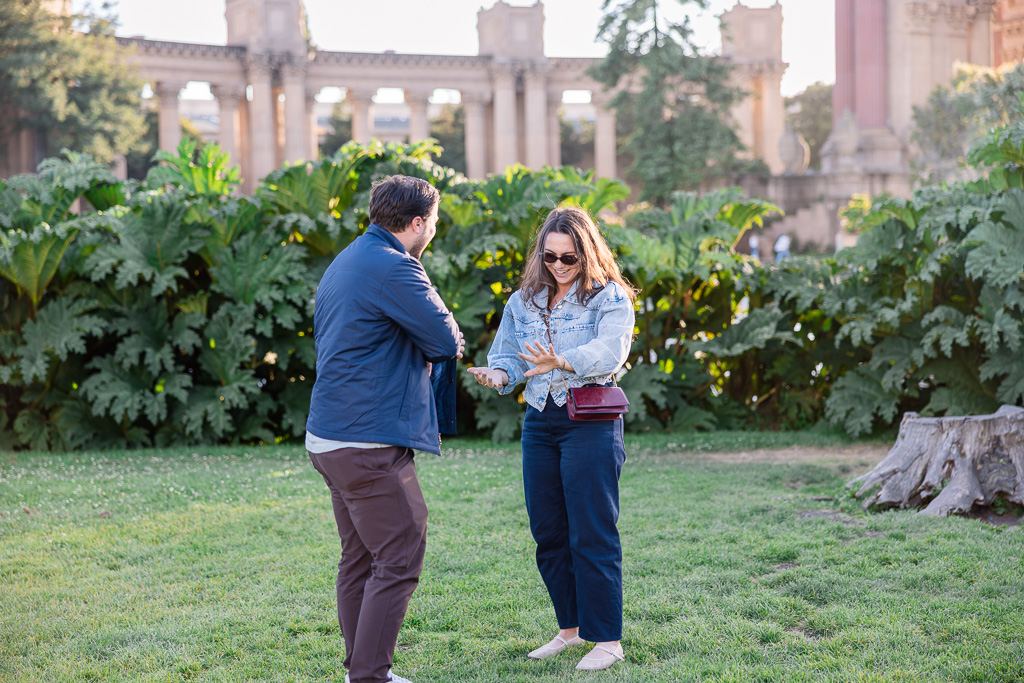 checking out the ring after proposal