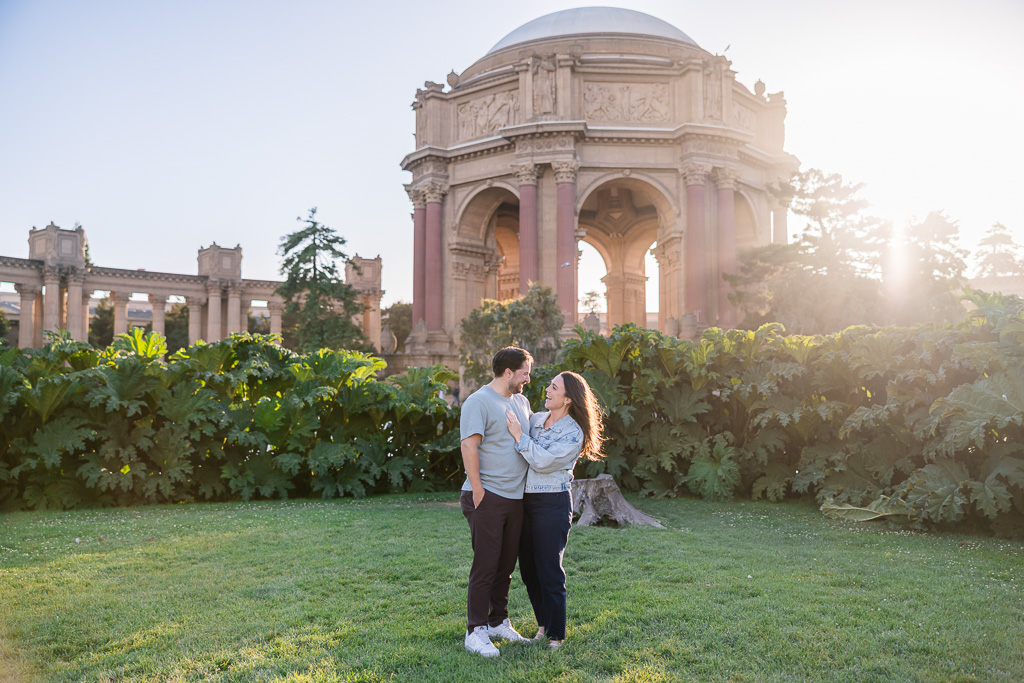 Palace of Fine Arts engagement photos during golden hour