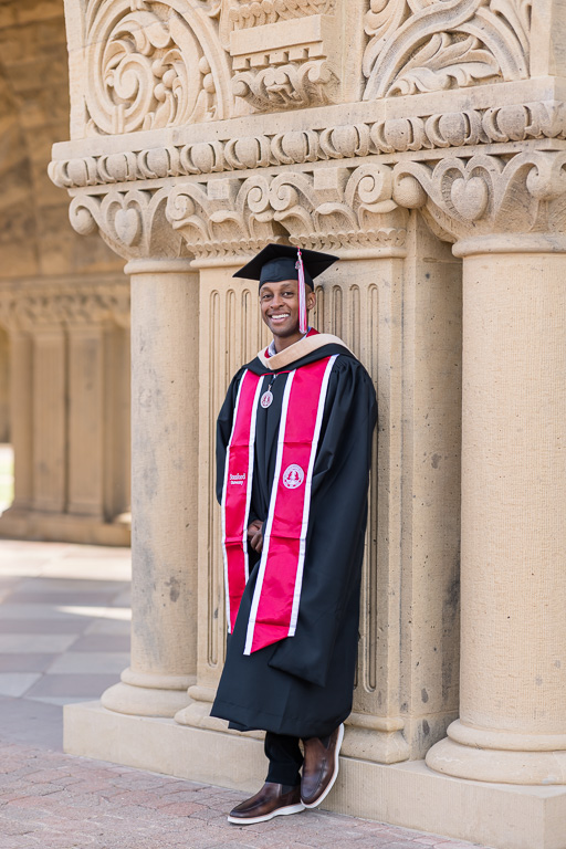 Stanford University cap and gown graduation photo