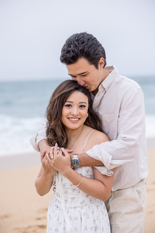 close-up engagement photo on the beach