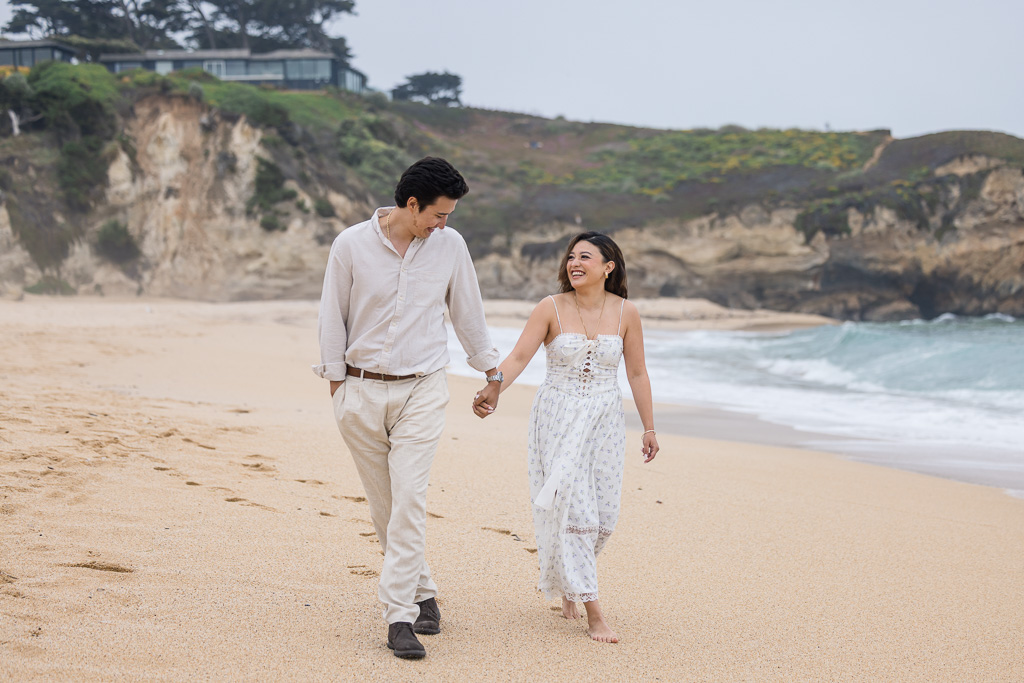 engagement shoot at Montara State Beach in a white dress