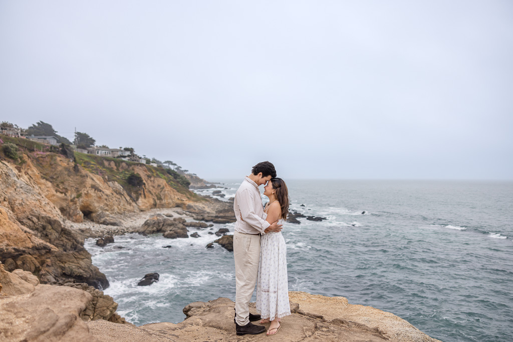 Montara State Beach engagement photo up on the cliffs