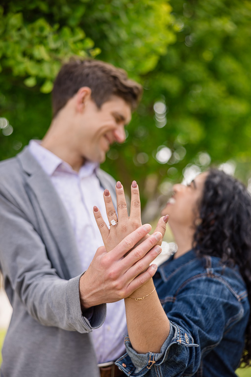 showing off the ring after getting engaged