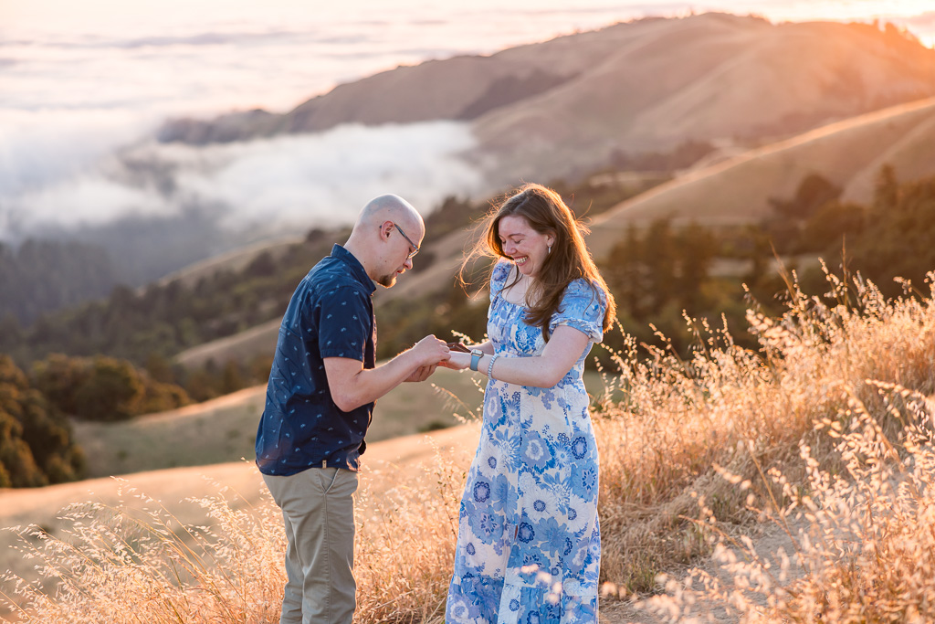 foggy Russian Ridge sunset engagement