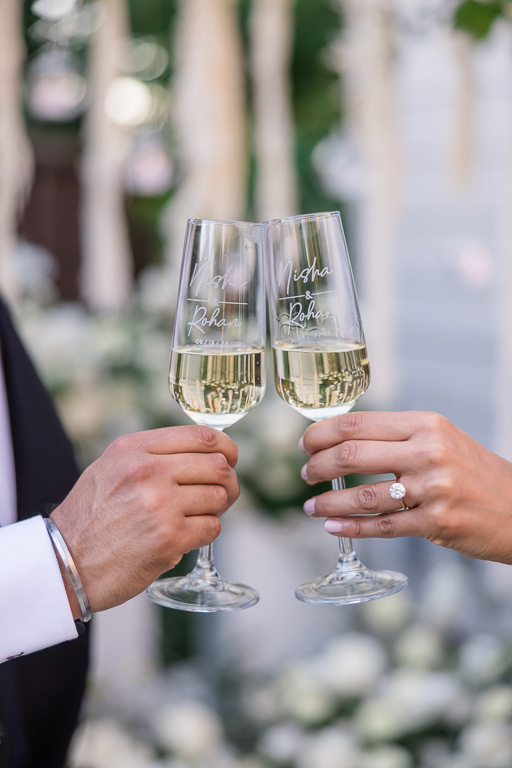 proposal champagne glasses with names and date custom inscription