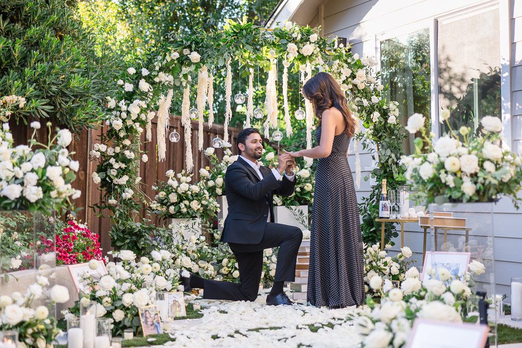 extravagantly decorated backyard marriage proposal