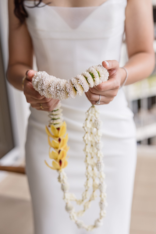 bride holding out lei