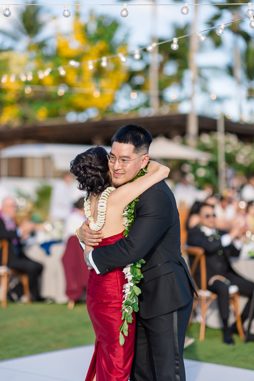 hug at the end of mother/son dance
