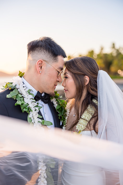 playful fun wedding veil close-up photo