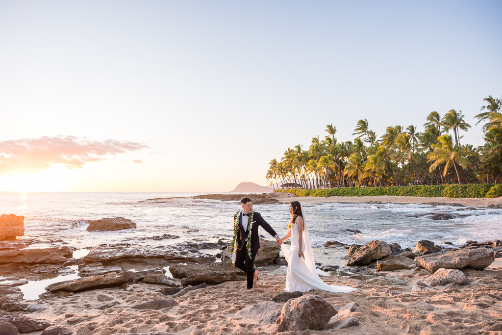 Ko Olina sunset wedding photo at the lagoons