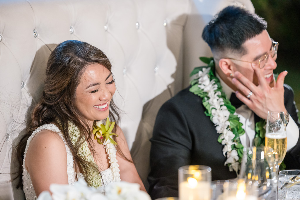 bride and groom reaction to dinner speech