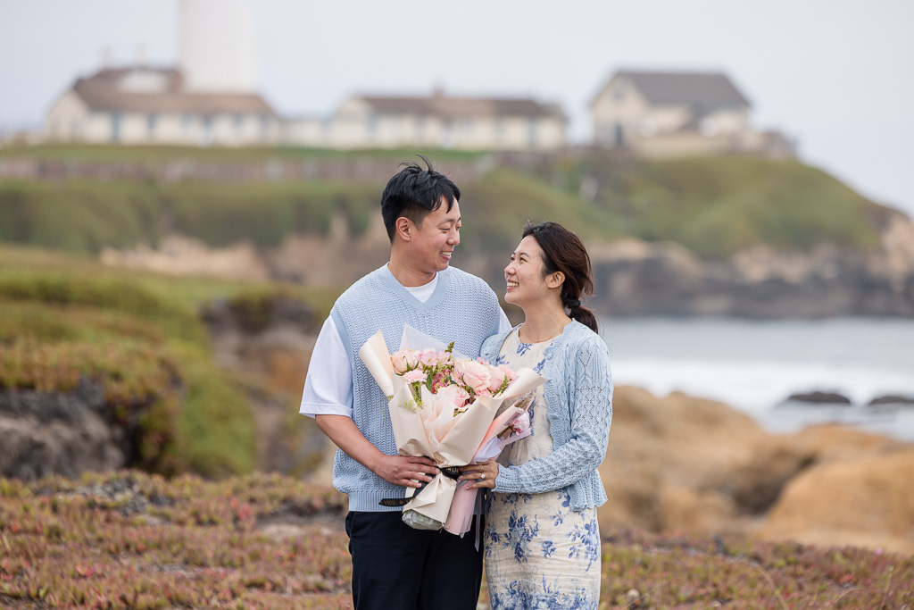 couple holding bouquet