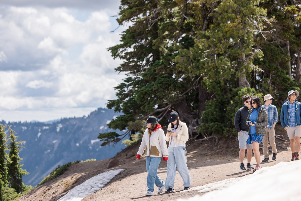 bride-to-be unknowingly walking towards surprise proposal