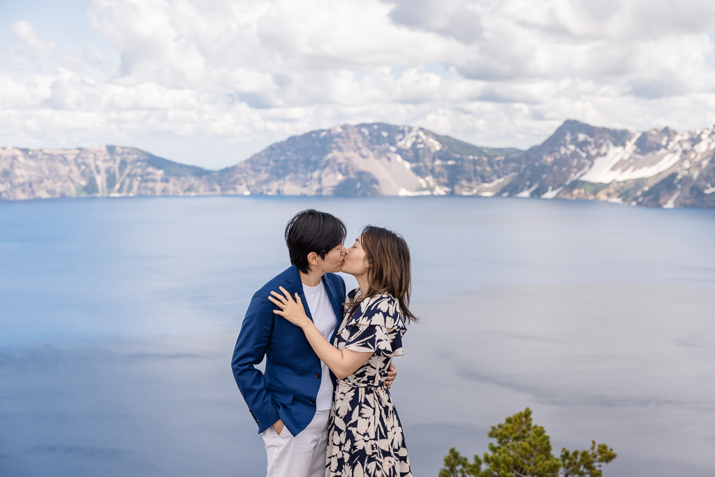 Crater Lake same-sex engagement photos at the lake