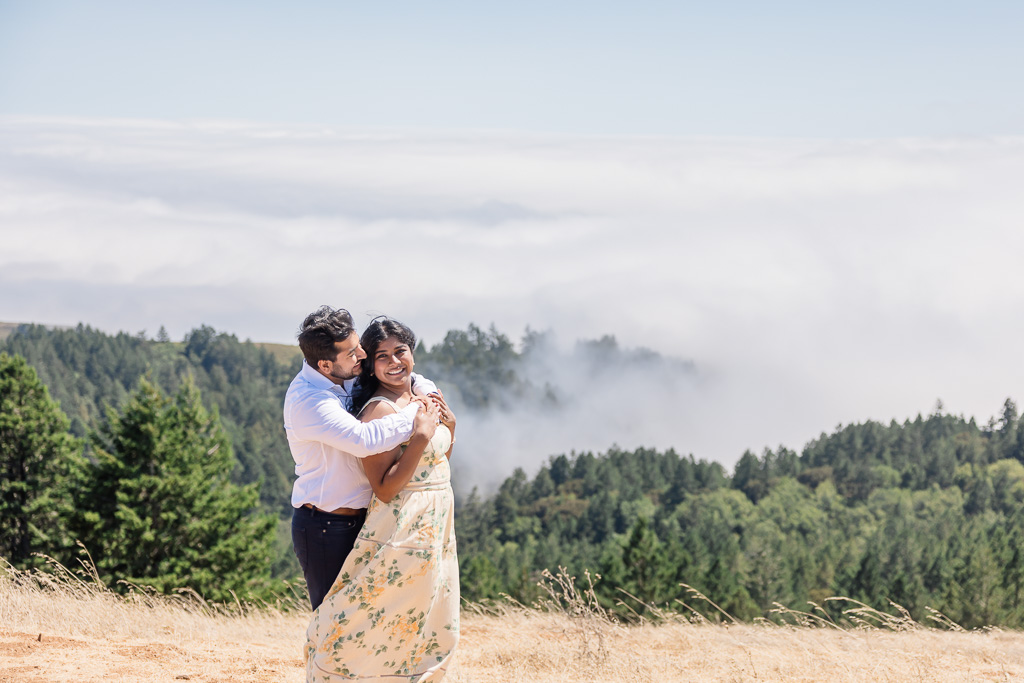 engagement photos on Mt Tam on the edge of fog