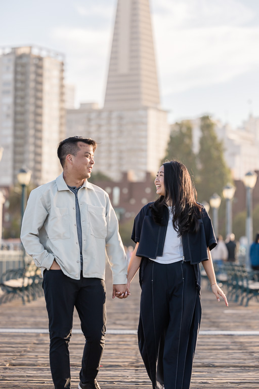 engagement photos with SF downtown skyline view