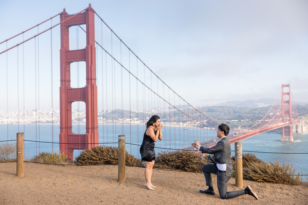 windy surprise proposal at Battery Spencer