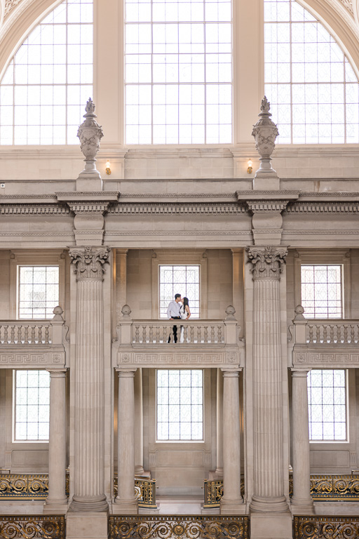 faraway shot of wedding couple at SF City Hall