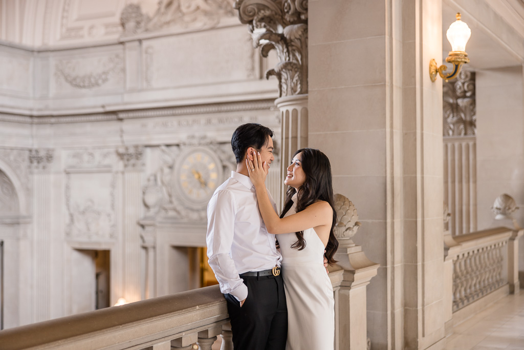 City Hall romantic portrait of bride and groom