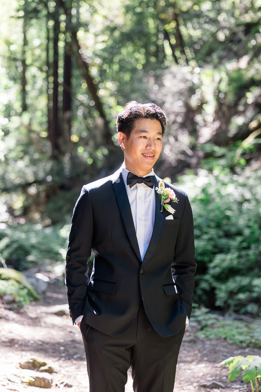groom solo portrait in the redwoods